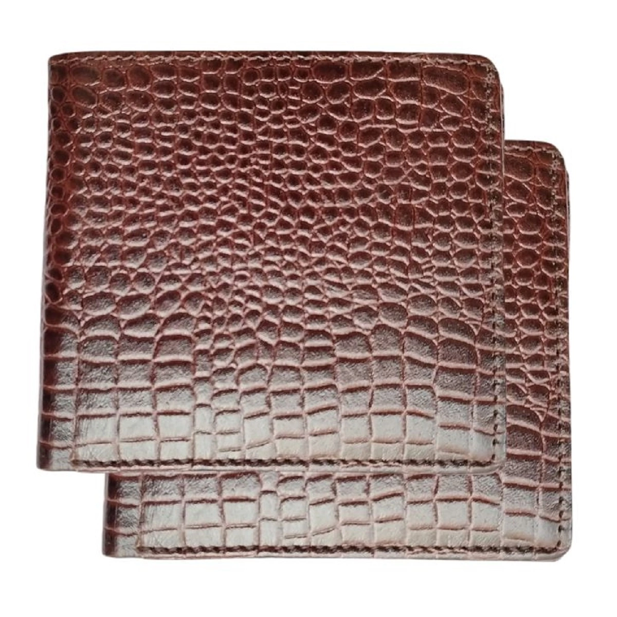 Crocodile Skin Design Men's Leather Bifold 2 Wallets in a yellow Box E2002-EWGCROUOE2002