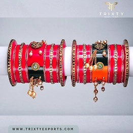 Indian Extremely Royal Design Chura Handcrafted Bridal Chuda Bangles 3 Set