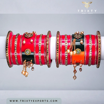 Indian Extremely Royal Design Chura Handcrafted Bridal Chuda Bangles 3 Set