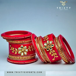 Indian Red Royal design Rajasthani Handcrafted Bridal Chuda Bangles 3 Sets Box