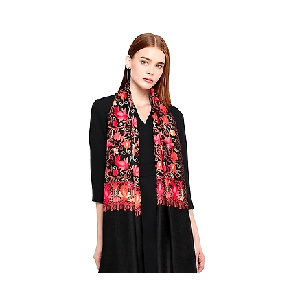 CASMIR Women Black &amp; Green Embroidered Stole-S901-BLACK