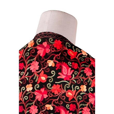 CASMIR Women Black &amp; Green Embroidered Stole-BLACK-1