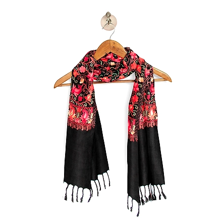 CASMIR Women Black &amp; Green Embroidered Stole-BLACK-2