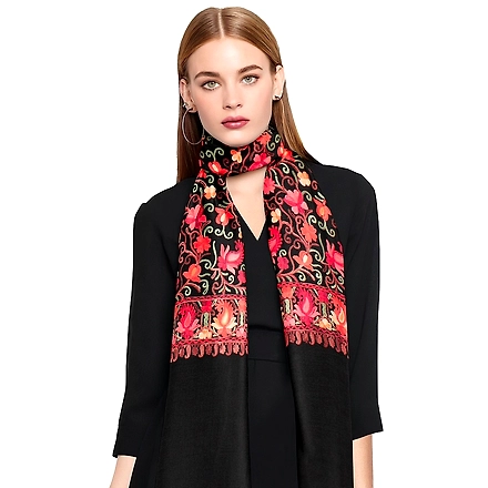 CASMIR Women Black &amp; Green Embroidered Stole-BLACK-4