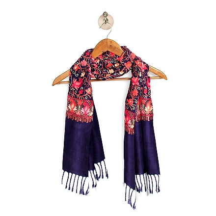 CASMIR Women NAVY &amp; RED ,Green Embroidered Stole-NAVY-2