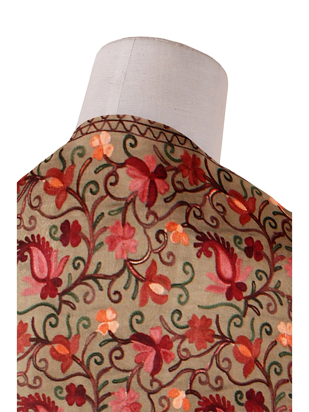 CASMIR Women BEIGE &amp; RED, Green Embroidered Stole-BEIGE-1