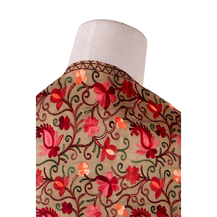 CASMIR Women BEIGE &amp; RED, Green Embroidered Stole-BEIGE-1