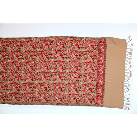 CASMIR Women BEIGE &amp; RED, Green Embroidered Stole-BEIGE-3