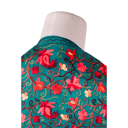 CASMIR Women FIROZI &amp; RED,Green Embroidered Stole-SEA GREEN-1