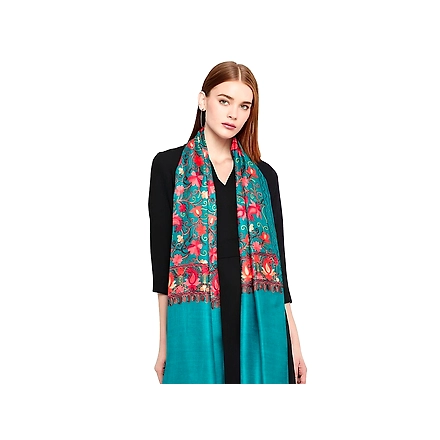 CASMIR Women FIROZI &amp; RED,Green Embroidered Stole-SEA GREEN-2