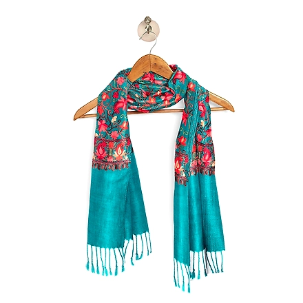 CASMIR Women FIROZI &amp; RED,Green Embroidered Stole-SEA GREEN-3