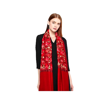 casmir Women RED &amp; RED, Green Embroidered Stole-S901-RED