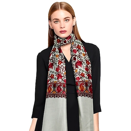 CASMIR Women CREAM &amp; RED, Green Embroidered Stole-S901-CREAM