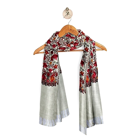 CASMIR Women CREAM &amp; RED, Green Embroidered Stole-CREAM-2