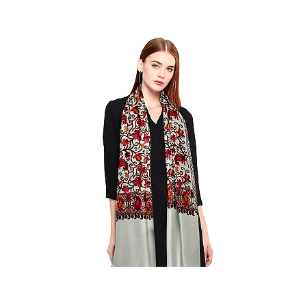 CASMIR Women CREAM &amp; RED, Green Embroidered Stole-CREAM-3