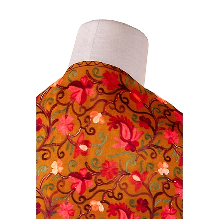 CASMIR Women MUSTARD &amp; RED,  Green Embroidered Stole-MUSTARD-1