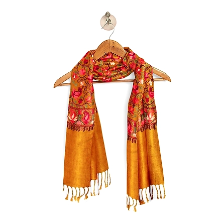 CASMIR Women MUSTARD &amp; RED,  Green Embroidered Stole-MUSTARD-2