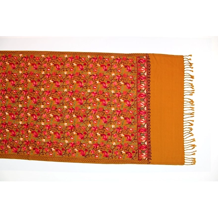CASMIR Women MUSTARD &amp; RED,  Green Embroidered Stole-MUSTARD-5