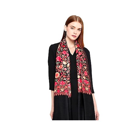 CASMIR  Women Black &amp; Green Embroidered STOLE (S902)-S902-BLACK