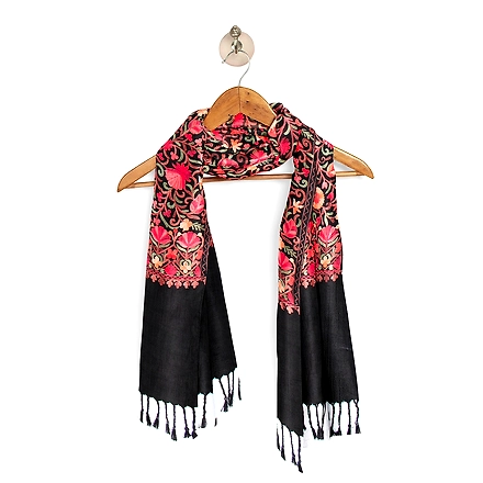 CASMIR  Women Black &amp; Green Embroidered STOLE (S902)-BLACK-4