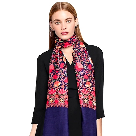CASMIR Women NAVY &amp; RED ,Green Embroidered STOLE (S902)-S902-NAVY