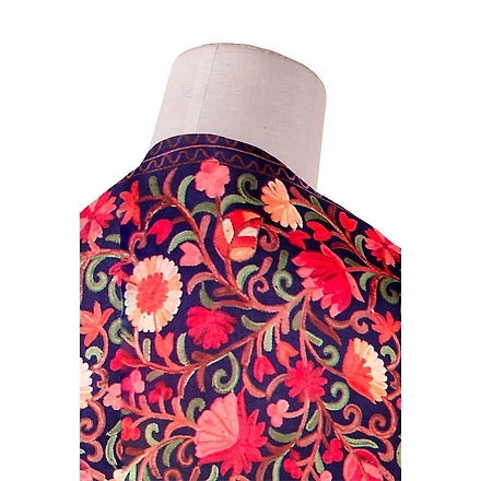 CASMIR Women NAVY &amp; RED ,Green Embroidered STOLE (S902)-NAVY-1