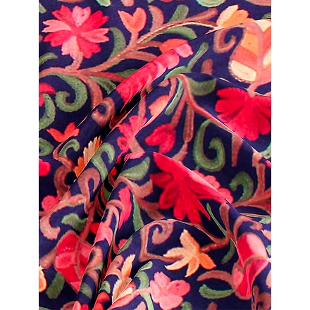 CASMIR Women NAVY &amp; RED ,Green Embroidered STOLE (S902)-NAVY-2