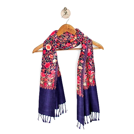 CASMIR Women NAVY &amp; RED ,Green Embroidered STOLE (S902)-NAVY-5