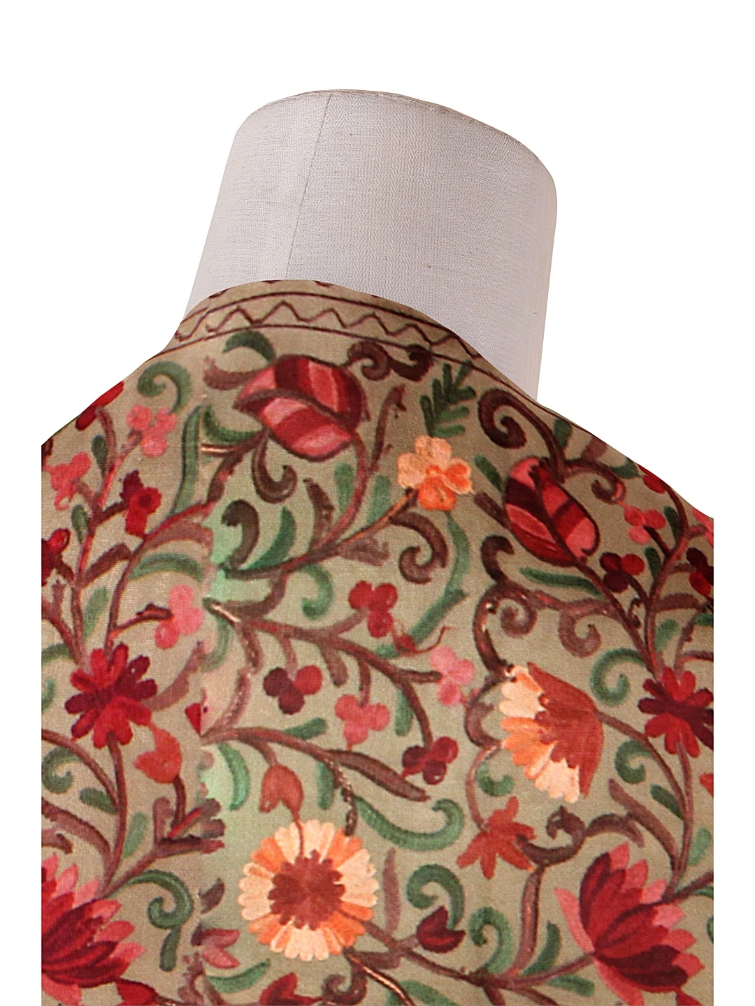 CASMIR Women BEIGE &amp; RED, Green Embroidered STOLE (S902)-BEIGE-1