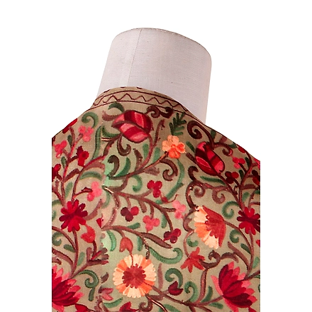 CASMIR Women BEIGE &amp; RED, Green Embroidered STOLE (S902)-BEIGE-1