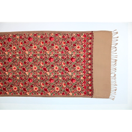 CASMIR Women BEIGE &amp; RED, Green Embroidered STOLE (S902)-BEIGE-3