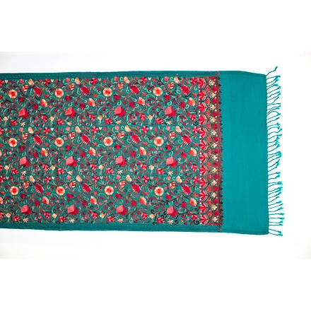 CASMIR Women FIROZI &amp; RED,Green Embroidered STOLE (S902)-SEA GREEN-3