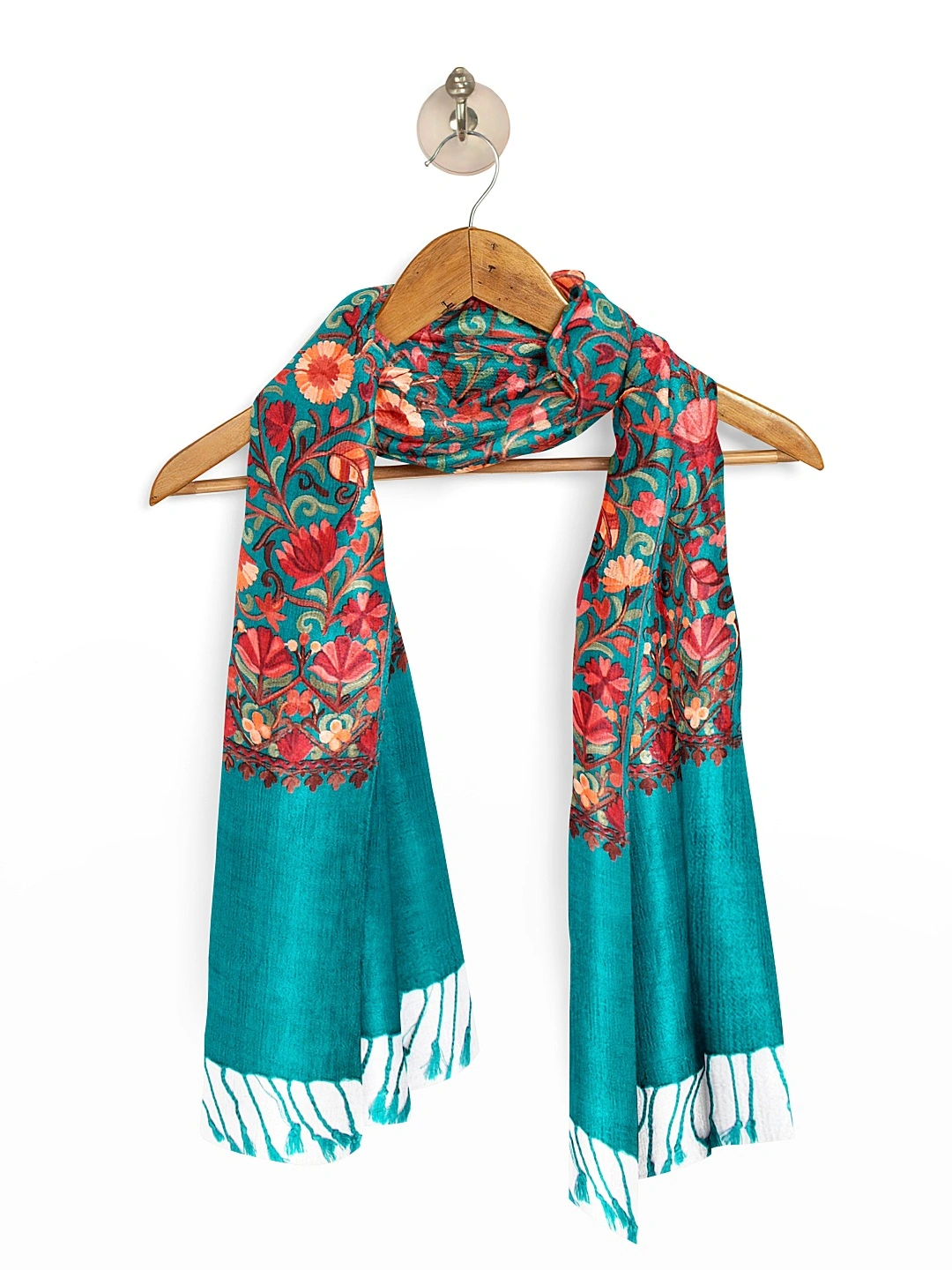 CASMIR Women FIROZI &amp; RED,Green Embroidered STOLE (S902)-SEA GREEN-4