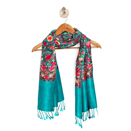 CASMIR Women FIROZI &amp; RED,Green Embroidered STOLE (S902)-SEA GREEN-4