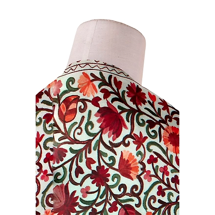 CASMIR Women CREAM &amp; RED, Green Embroidered STOLE (S902)-CREAM-1
