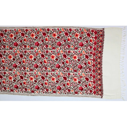CASMIR Women CREAM &amp; RED, Green Embroidered STOLE (S902)-CREAM-4