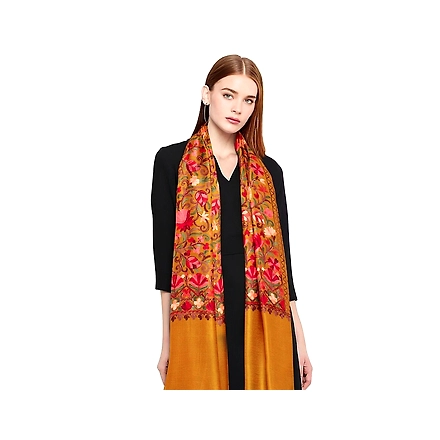 CASMIR Women MUSTARD &amp; RED,  Green Embroidered STOLE (S902)-S902-MUSTARD