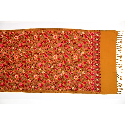 CASMIR Women MUSTARD &amp; RED,  Green Embroidered STOLE (S902)-MUSTARD-4