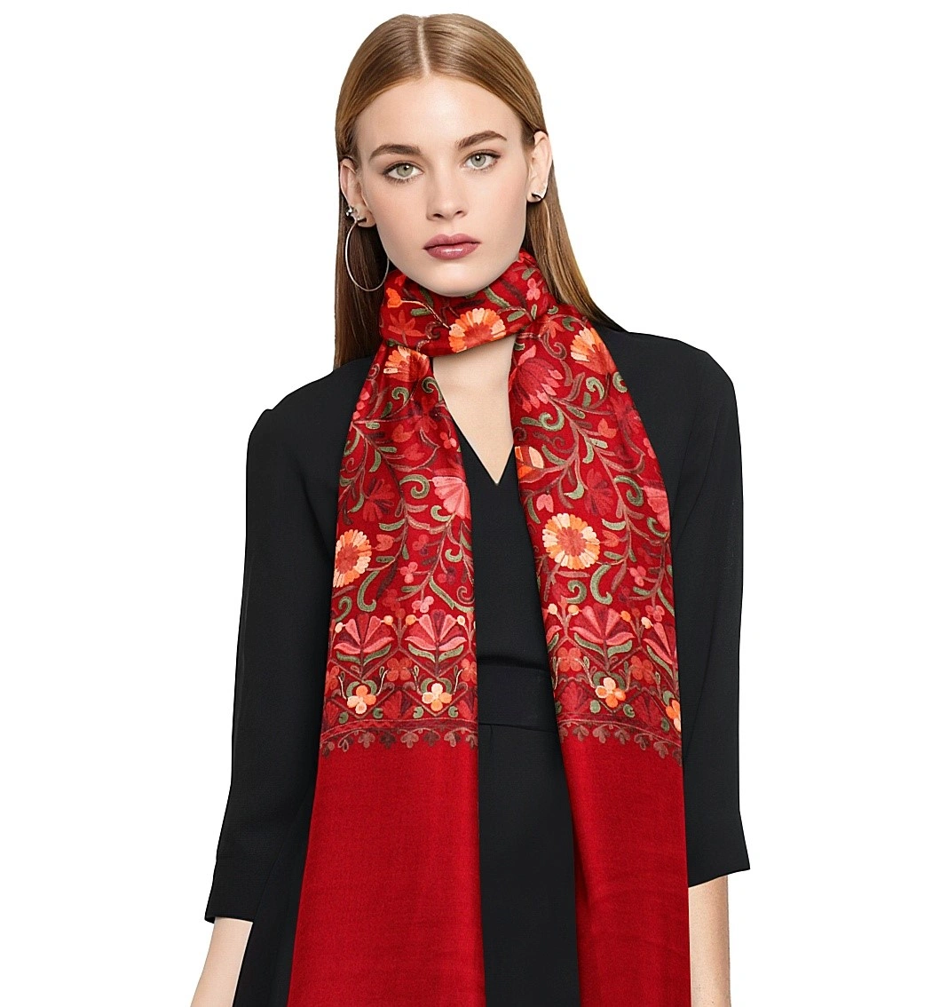 CASMIR Women MAROON &amp; RED,  Green Embroidered STOLE (S902)-S902-MAROON