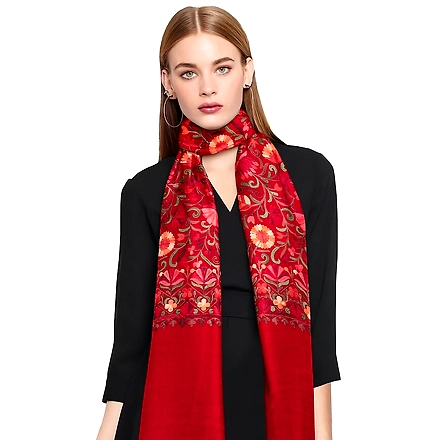 CASMIR Women MAROON &amp; RED,  Green Embroidered STOLE (S902)-S902-MAROON