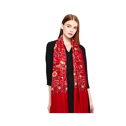 CASMIR Women MAROON &amp; RED,  Green Embroidered STOLE (S902)-MAROON-2