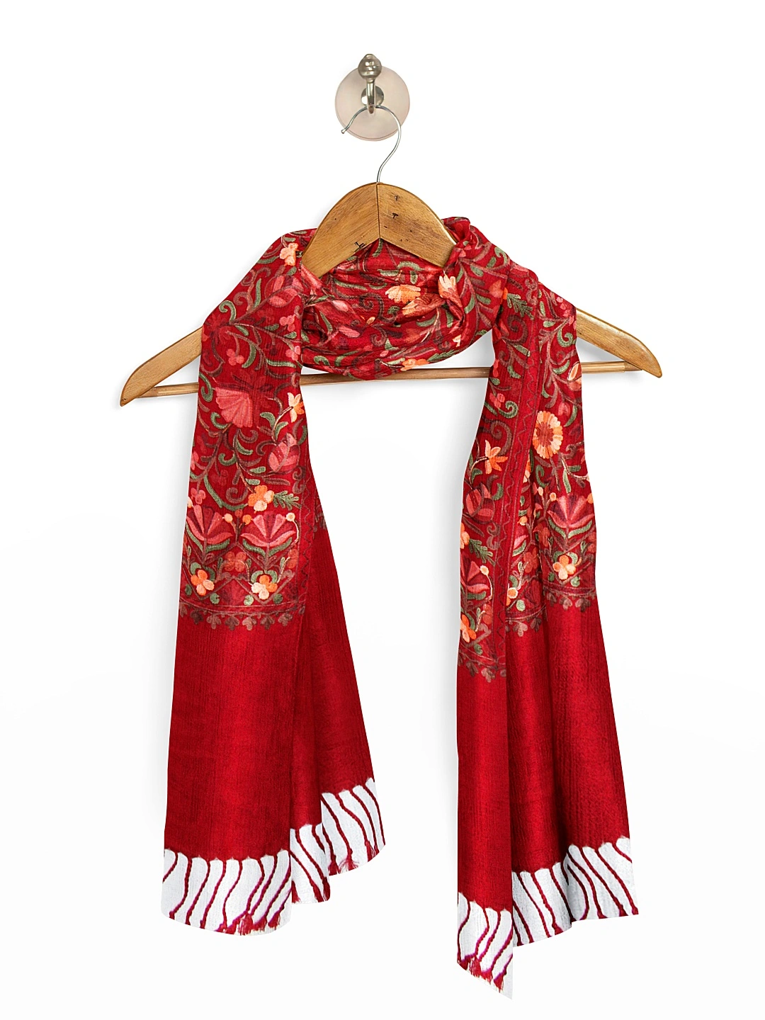 CASMIR Women MAROON &amp; RED,  Green Embroidered STOLE (S902)-MAROON-5