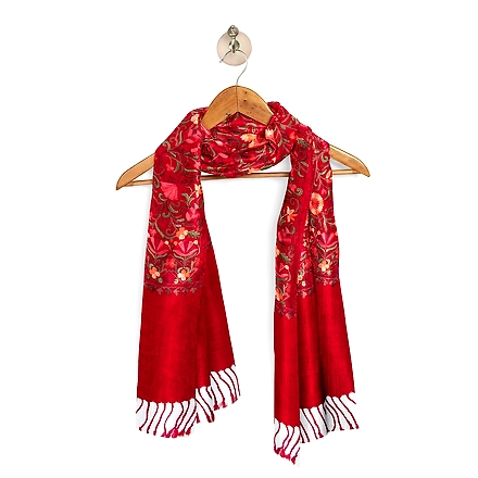 CASMIR Women MAROON &amp; RED,  Green Embroidered STOLE (S902)-MAROON-5