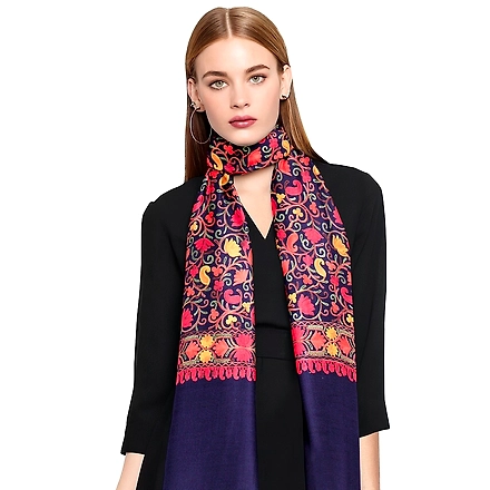 CASMIR Women NAVY &amp; RED ,Green Embroidered STOLE (S903)-S903-NAVY