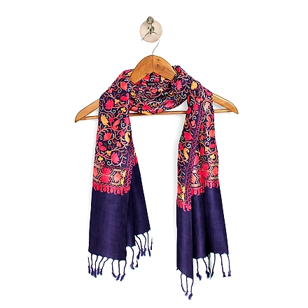 CASMIR Women NAVY &amp; RED ,Green Embroidered STOLE (S903)-NAVY-5