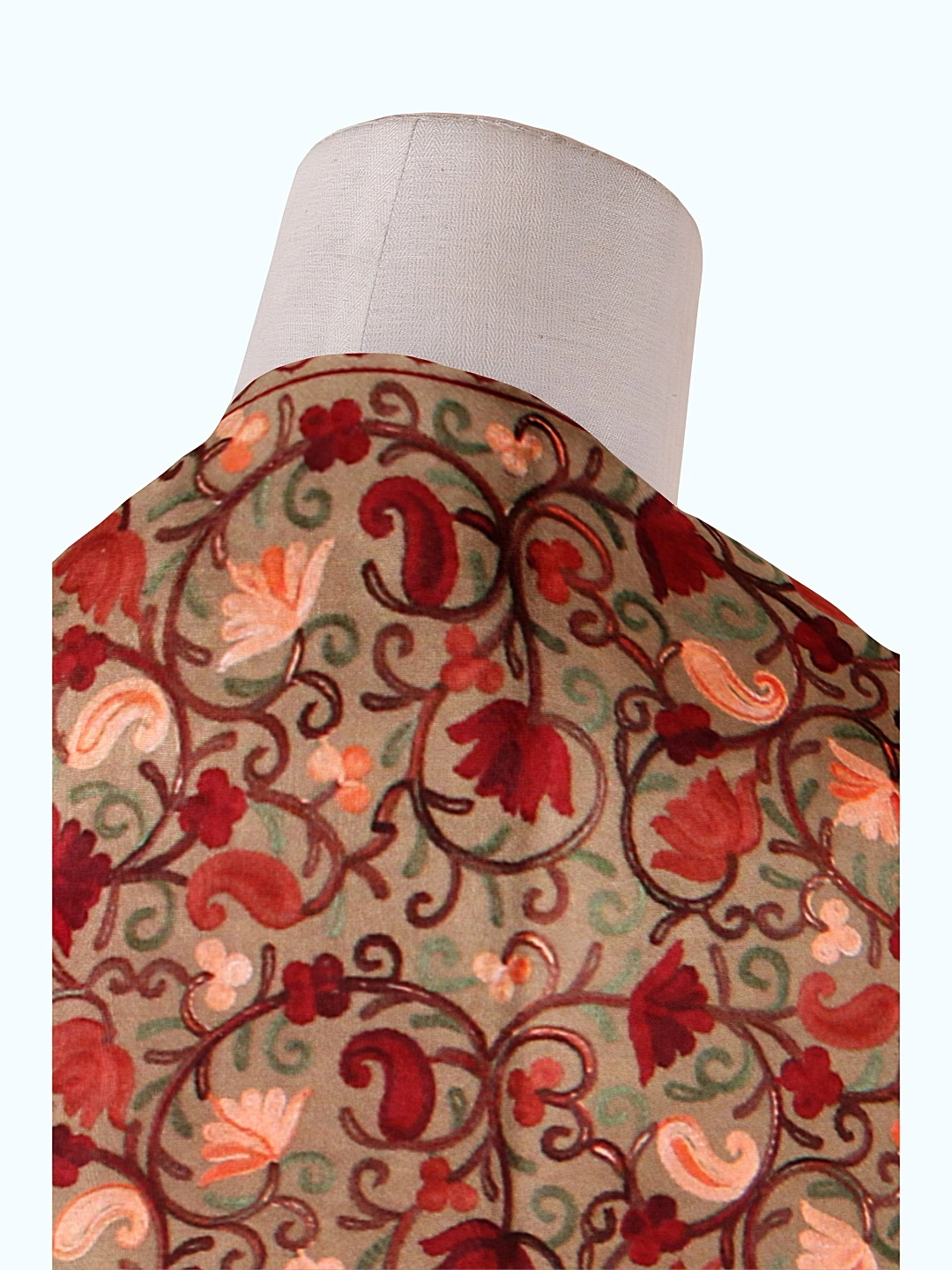 CASMIR Women BEIGE &amp; RED, Green Embroidered STOLE (S903)-BEIGE-1