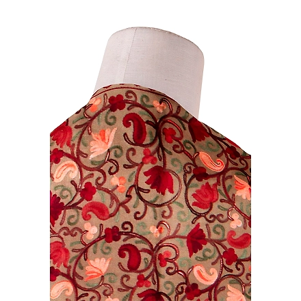 CASMIR Women BEIGE &amp; RED, Green Embroidered STOLE (S903)-BEIGE-1