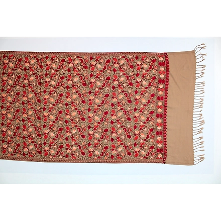 CASMIR Women BEIGE &amp; RED, Green Embroidered STOLE (S903)-BEIGE-3