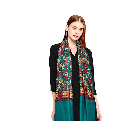 CASMIR Women FIROZI &amp; RED,Green Embroidered STOLE (S903)-SEA GREEN-3
