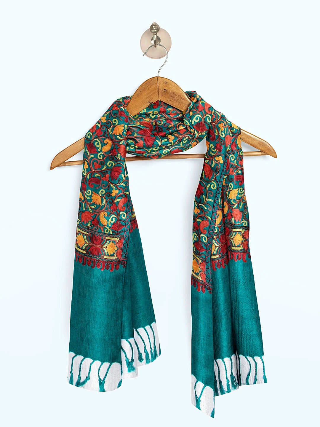 CASMIR Women FIROZI &amp; RED,Green Embroidered STOLE (S903)-SEA GREEN-5